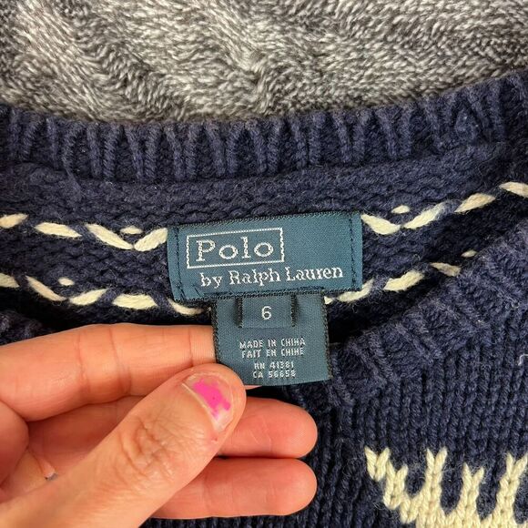 Vtg Polo Ralph Lauren Cotton Wool Fair Isle Moose AOP Knitted Sweater Youth 6 - Picture 3 of 11